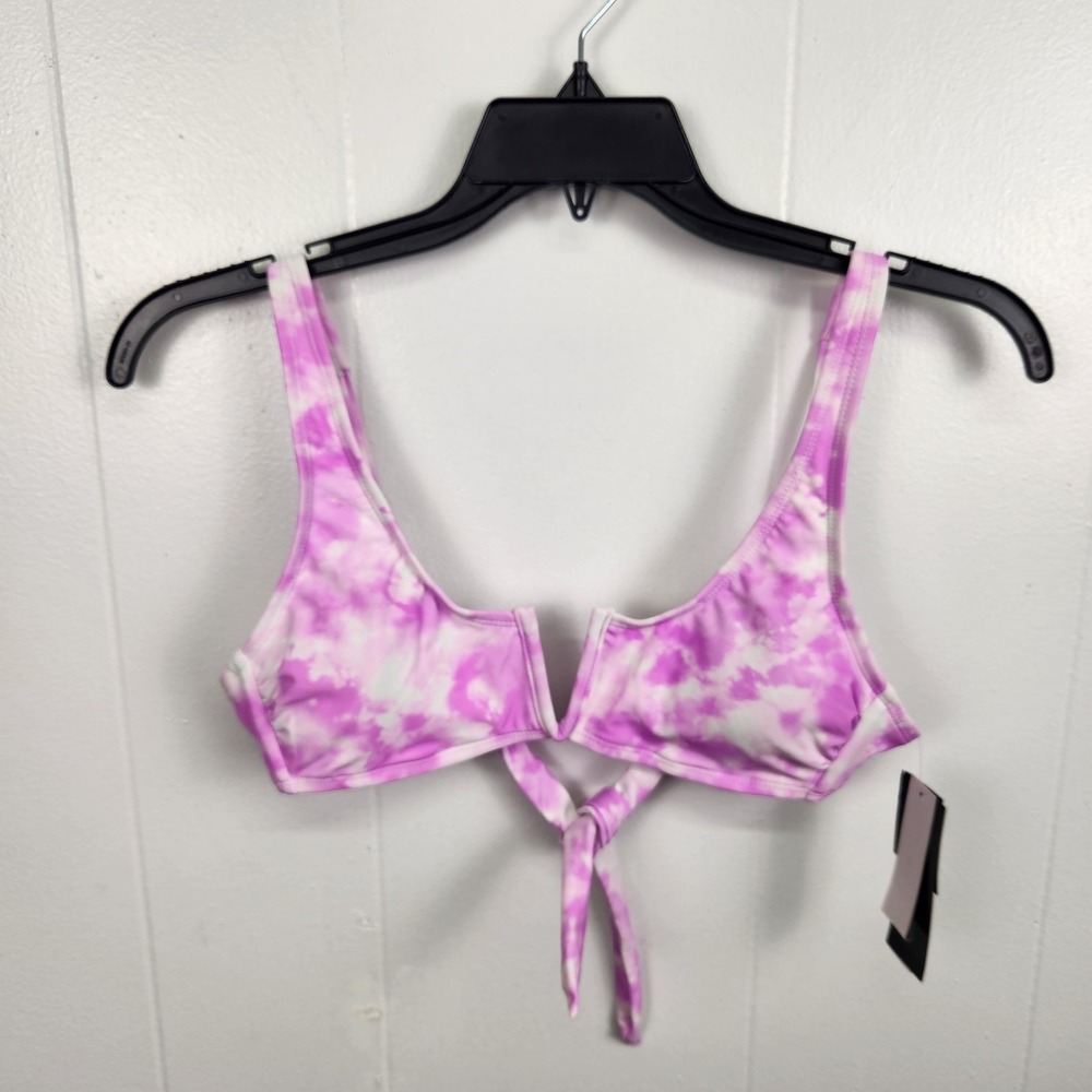 California Waves Bikini Top‎ Pink Print Tie Front V-Wire Medium